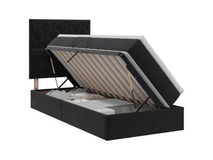 KTHLBRH Boxspringbett mit Matratze schwarz 100 x 200 cm Samt RGB LED Lichter, Velours-Kopfteil, hydraulischer Aufzug, Metallgestell, mittlere Matratze inklusive