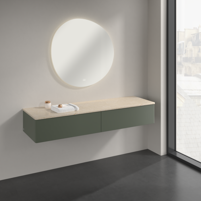 Villeroy und Boch Antao Sideboard K42003HL 160x26,8x50cm, Waschbeckenplattenfarbe botticino, leaf green matt lacquer