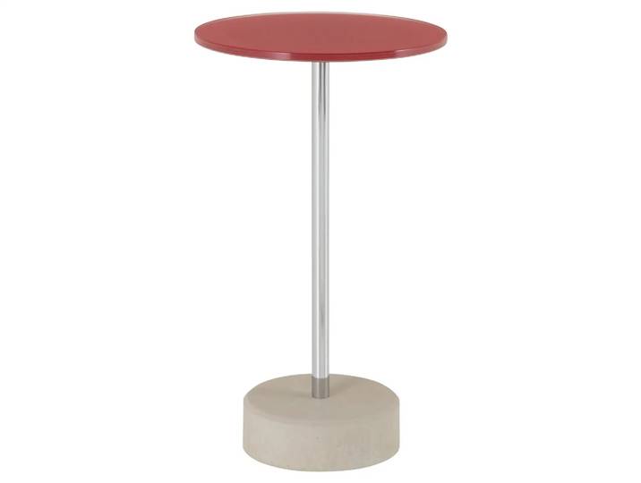 Beistelltisch Rouven, Glas Rot, Chrom, Beton,