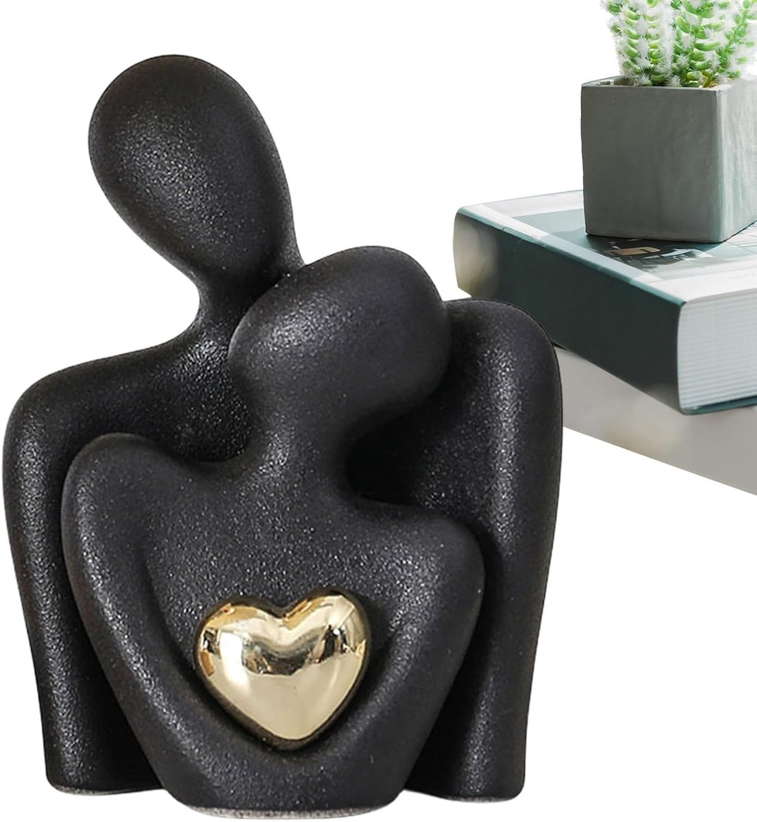 Koppel Beeldje Romantische Sculptuur Abstract Kunst Ambacht Zwart Breedte: 10 cm