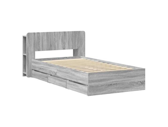 KTHLBRH Sonoma Bettgestell mit Schubladen, Grau, 90 x 190 cm Technisches Holz, modernes Design, integrierter Behälter, einfache Montage