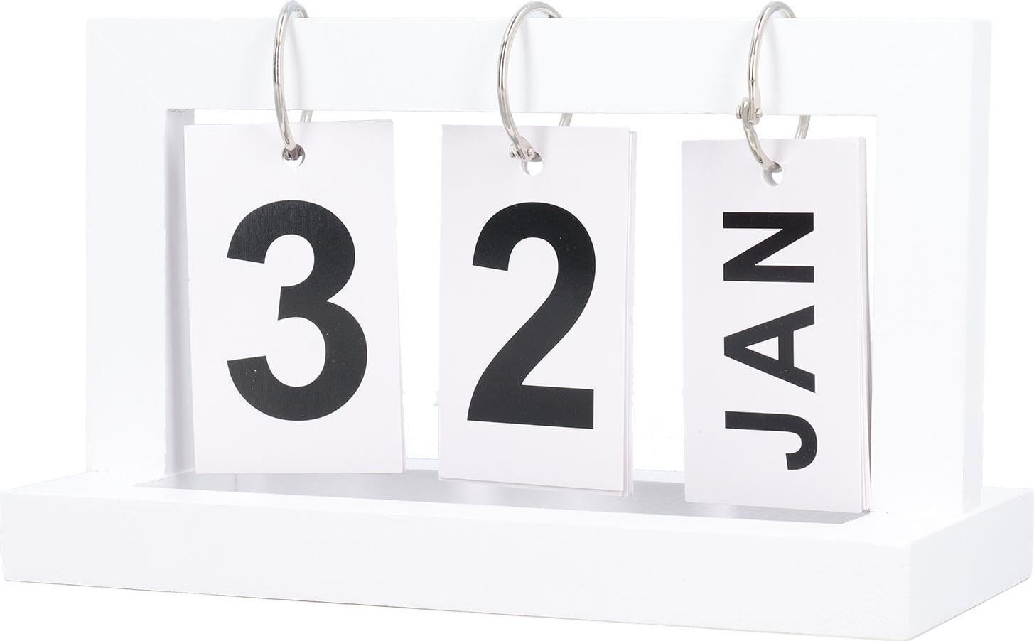 Gistuch Houten flip-kalender voor op het bureau in Scandinavische stijl, wit