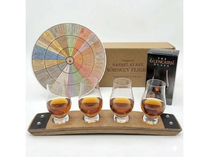 Barrel-Art Premium Whiskey Flight/Natural (Light Oak)/Kristallgläser, 4 Stück