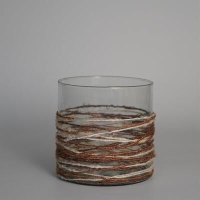 BIDK Home "Votive Wrapped in Fabric Weaves Natural 6""x6""- A"