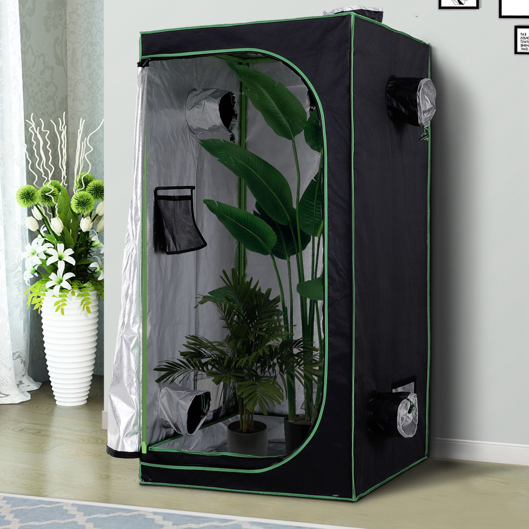 Outsunny Tenda da Coltivazione Serre Agricole Prezzi Serre Agricole Prezzi Idroponica in Mylar e Oxford 600D per Riflettere la Luce 80x80x160cm Aosom