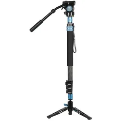 Sirui P-424FL Carbon Fibre Monopod with Stand and video head VH-10 (Carbon, Metall), Stativ, Schwarz