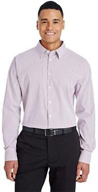 Devon & Jones DG540 Men's CrownLux Performance Micro Windowpane Woven Dress Shirt in Burgundy/White size XL   Nylon/Spandex Blend