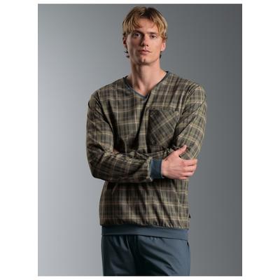 Schlafanzug TRIGEMA "TRIGEMA Schlafanzug Oberteil mit Karomuster", Herren, Gr. XL, anthrazit, Single Jersey, 100% Baumwolle, V-Ausschnitt, Homewear-Sets Schlafanzug