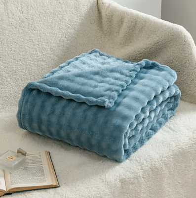 Inspire Curations Sage Green Fleece Bubble Throw Blanket paopao Ice Blue 200x230cm