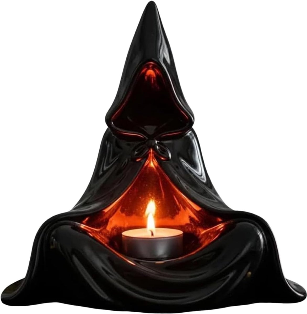 Zwarte Halloween theelichthouder voor griezelige decoratie - B/D/H: 10 x 12 x 5 cm