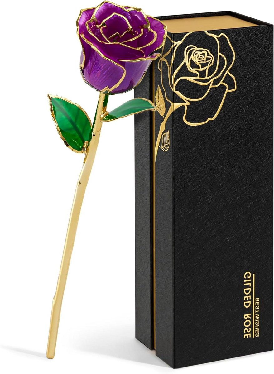 Gouden Roos Kunstbloem Decoratie met Echt 24K Goud - Paars - 1 stuk