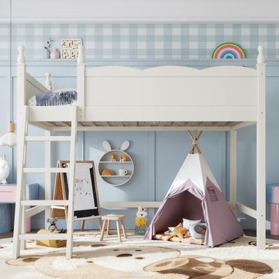 GREATPLANINC Solid Wood Loft Bed with Full-Length Guardrails Ladders for Kids Teens