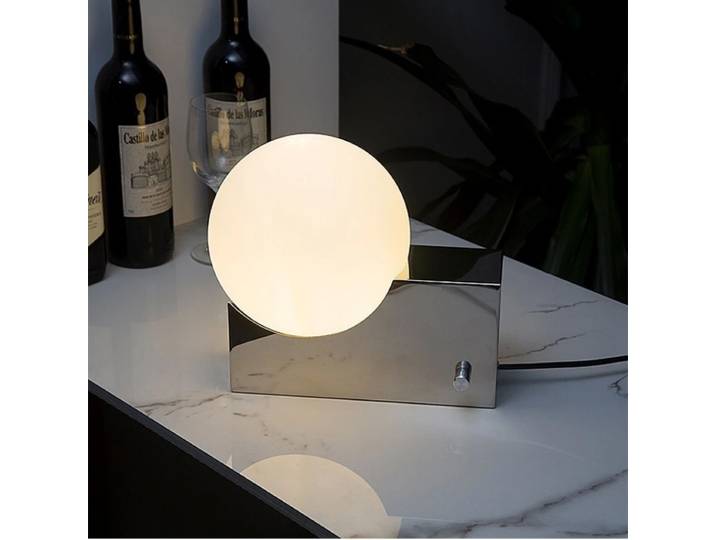 Lampe de Table design danemark 2025, lampe de bureau Led, boule de verre, Base en acier inoxydable