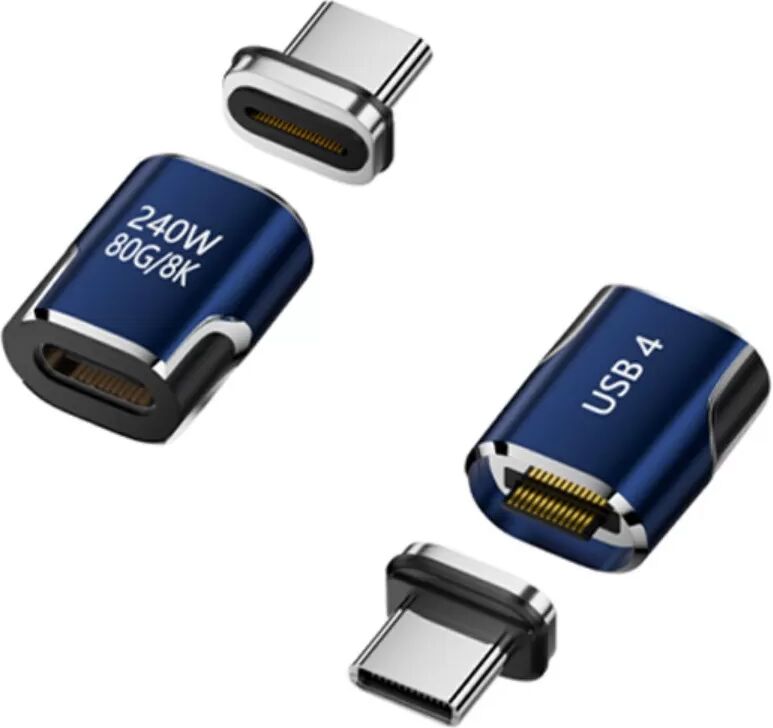 INF Adaptateur magnétique USB-C - Type-C intégré en alliage d'aluminium avec puce eMarker, PD 240W, 80Gbps, 8K, USB4 Bleu