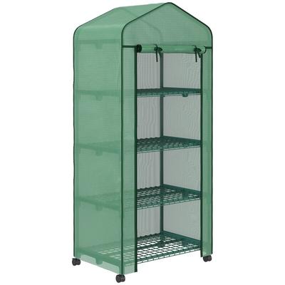 STILVORA Foliengewächshaus Mini Treibhaus 69x50x165 cm mit 4 Regalböden Rolltür UV beständig witterungsfest pulverbeschichteter Stahlrahmen Grün
