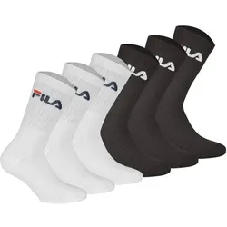 FILA Unisex Socken, 6er Pack - Crew Socks, Frottee, Tennis, Sport (2x 3 Paar), Größe 43-46 in Schwarz Schwarz