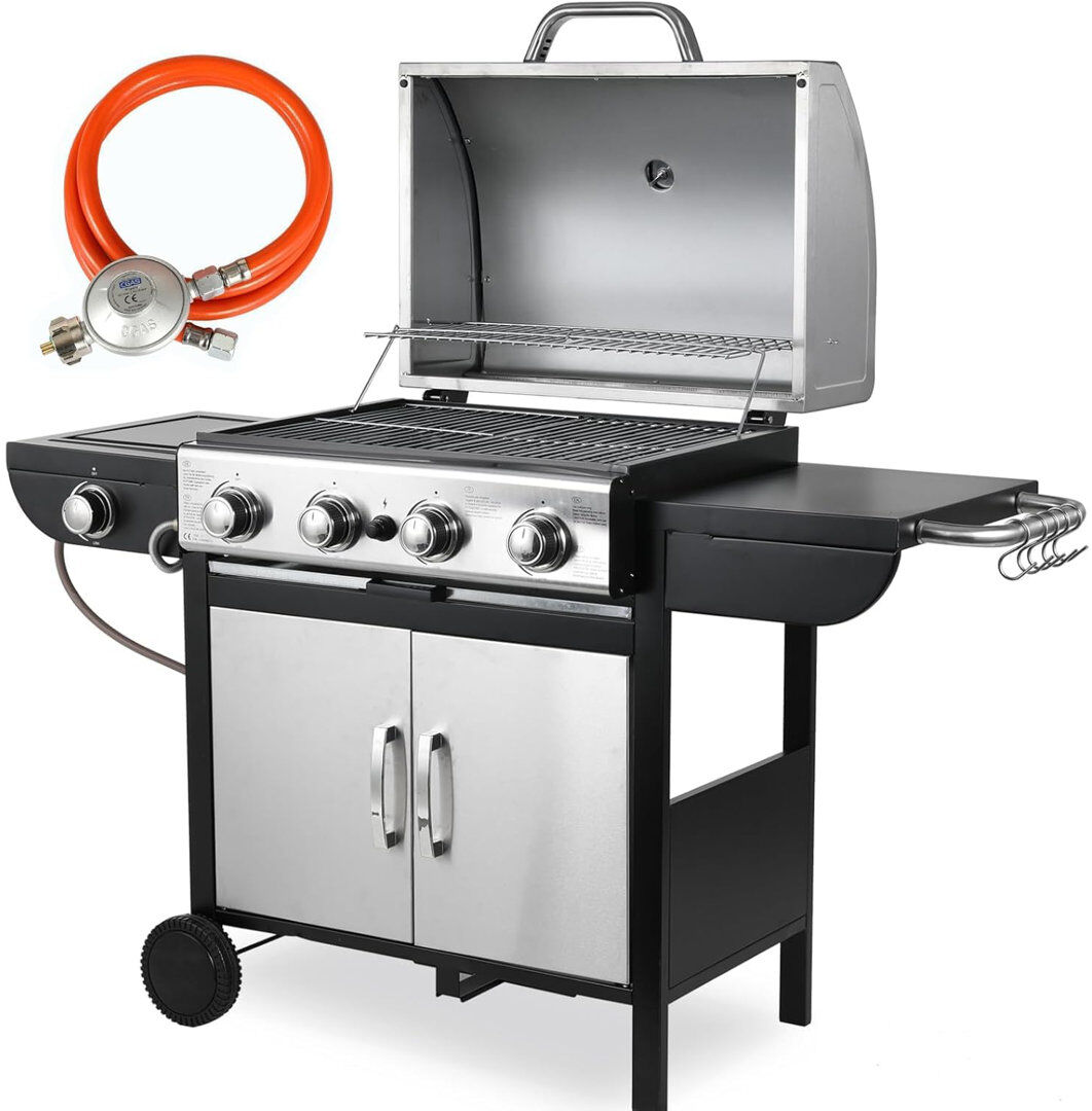 LIFERUN 4 - Burner Natural Gas and Gas and Charcoal Infrared 18000 BTU Grill with Side Burner Stainless Steel 4