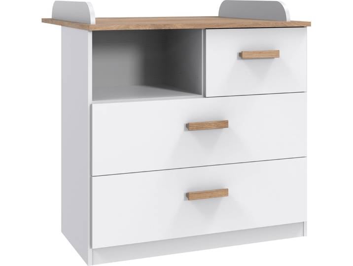 freiraum Wickelkommode Gotland, in Weiß / Plankeneiche Dekor - 90x93x75cm (BxHxT)
