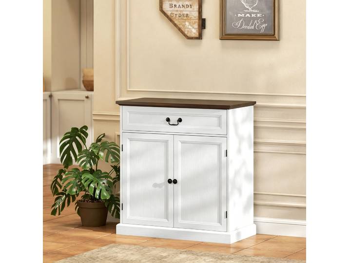 HOMCOM Buffet 2 Portes Tiroir Etagère Réglable 80x40x85cm Blanc Marron