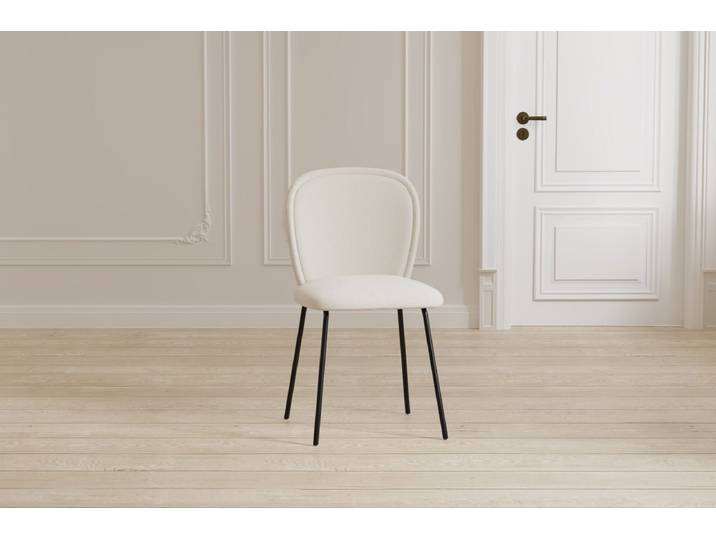 2er Set - Esszimmerstuhl Carli in Hellbeige mit schwarzem Metallgestell - Hellbeige - Luxusbetten24