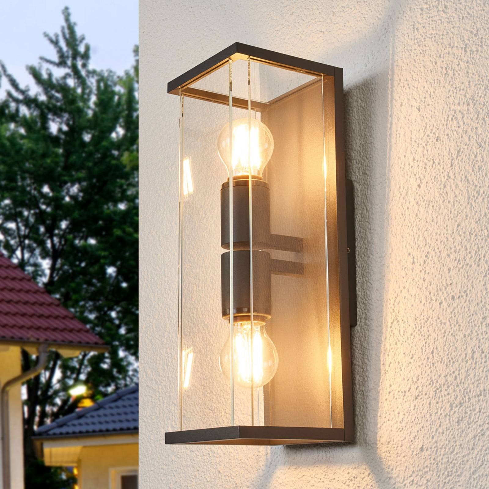 Lucande Annalea Up/Down Buiten Wandlamp IP54 - Zwart of Grijs - Modern Aluminium en Glas