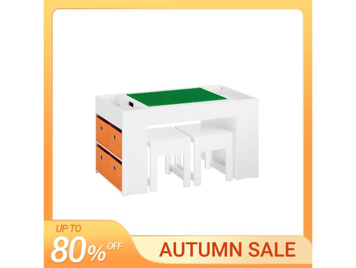 SoBuy KMB75-W Table pour enfants avec 2 chaises, ensemble table et chaise pour enfants, groupe de sièges pour enfants avec rangement, table de jeu blanche 87x50x50cm