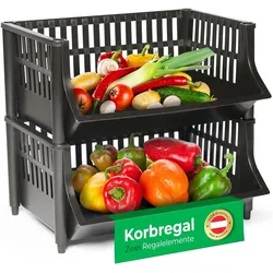 Novaliv 2 Stück Korbregal Schwarz Steckregal Stapelbar & Erweiterbar , Regale für Vorratsraum , Lebensmittelregal , Obstregal Keller Aufbewahrungssystem , Apfelregal , Stapelkorb , Stapelregal Kunststoff