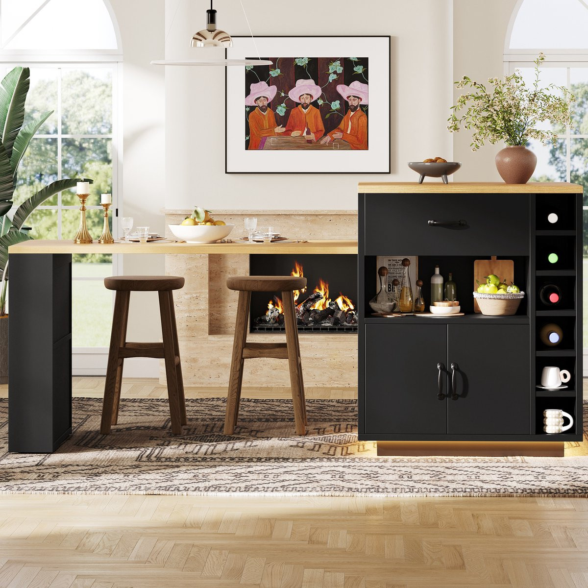 Wishdor Keukeneiland met uitschuifbare tafel en opbergruimte - Zwart - B/D/H: 80 x 70 x 95,5 cm