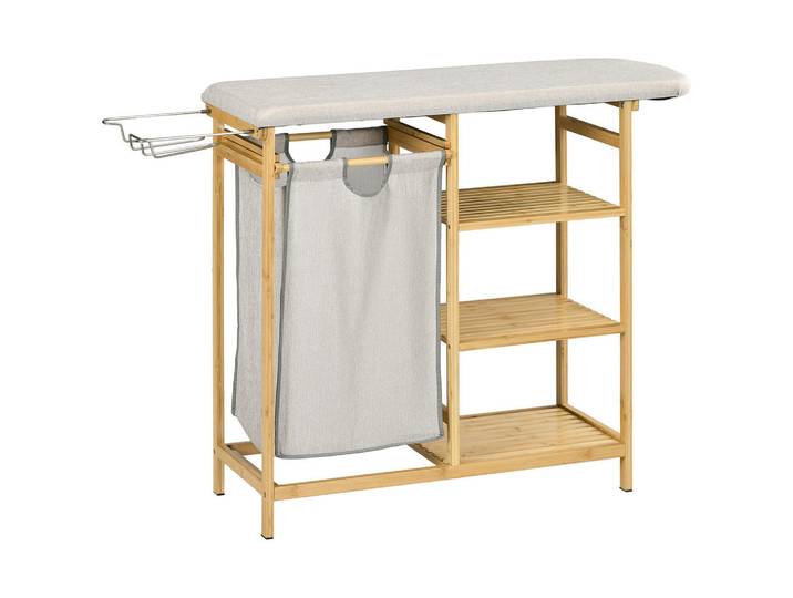 Homcom Wäschekorb 57,4 L Wäschebox mit Bügelbrett und Bügeleisen, Bambus, Natur, Mehrfarbig, Kunststoff, 34x82x113 cm, Haushalt & Reinigung, Wäschepflege, Wäschekörbe & Wäschetonnen