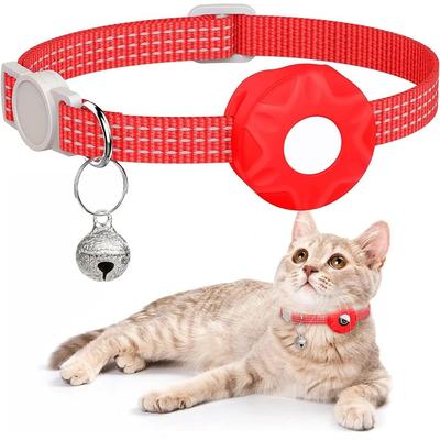 Inspired Finds Reflective AirTag Cat Collar With Secure Holder, Bell & GPS Tracking Support red