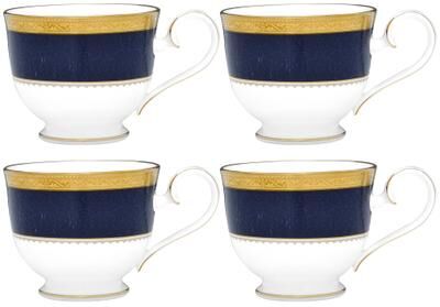 Noritake Odessa Cobalt Gold Set of 4 Teacups, 7-3/4 oz.