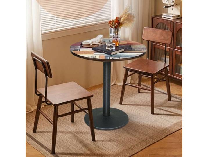 Table de bistrot Rond en bois et métalLvhcmfohm - Table de salle à manger motif colorblock coloré - Table à Manger H 75cm