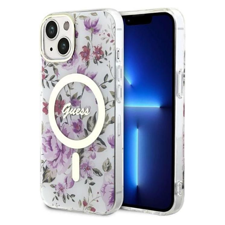 Guess GUHMP14MHCFWST iPhone 14 Plus 6.7" transparent hardcase Flower MagSafe (Apple iPhone 14 Plus) (GUE002737-0)