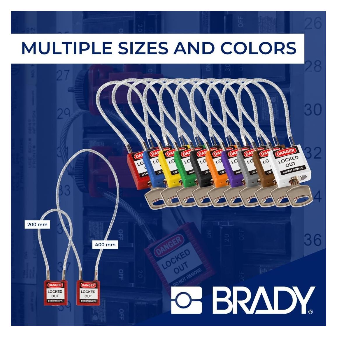 Brady kompaktes Sicherheitsschloss Nylon mit Kabelbügel, Blau, 200mm Kabellänge, 4,7mm PVC-beschic (195974)