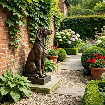 Kodotan sofa Vintage Bronze Sitting Hound Dog Statue, 29'' Resin Hunting Dog Sculpture Decor for Farmhouse Living Room Entryway