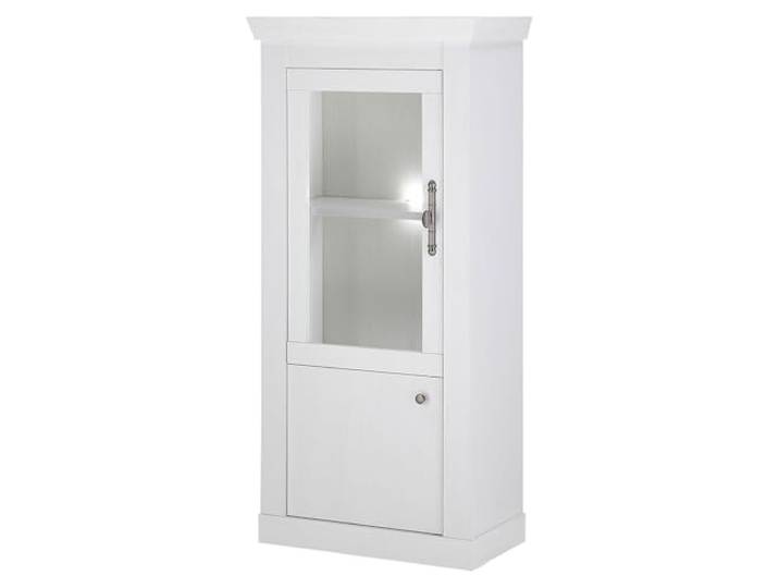 Lomadox Wohnzimmer Vitrine halbhoch Highboard mit 70 cm Breite in Pinie weiß, rechts/Links montierbar - Landhaus-Stil