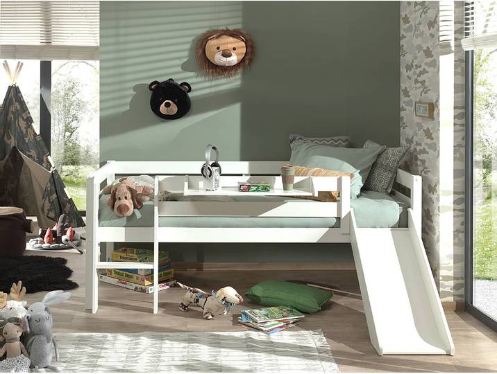 Lit banquette avec étagère 90 x 200cm Blanc/Blanc Avec échelle/Avec toboggan