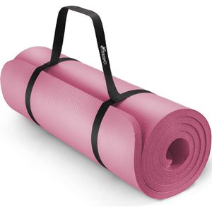 Tresko Yogamatte mit Tragegurt, rosa, 1 cm stark, rutschfester Schaumstoff, 185 x 60 cm