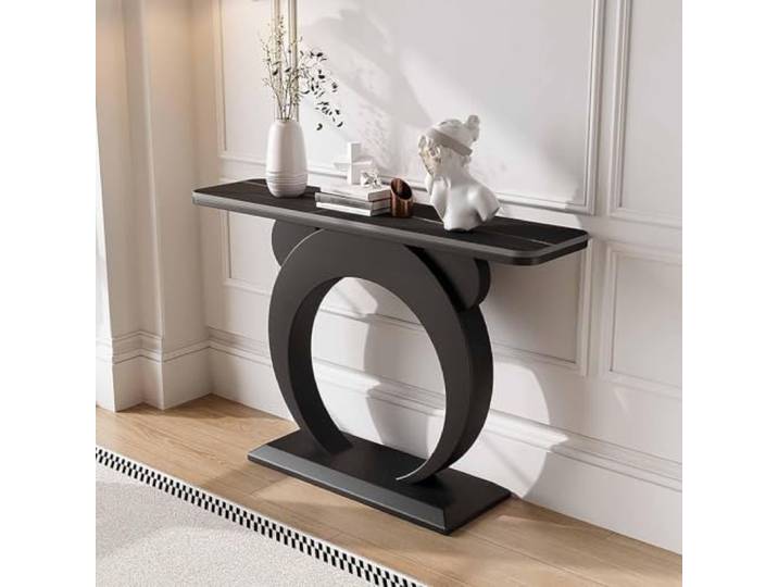 KAFHGEIN Konsolentisch Schmal mit Sintersteinplatte und Metallbasis Konsolentisch mit Sintersteinplatte, Metallbasis, stabilem Gestell und schmalem Design für Flur, Eingangsbereich, Foyer