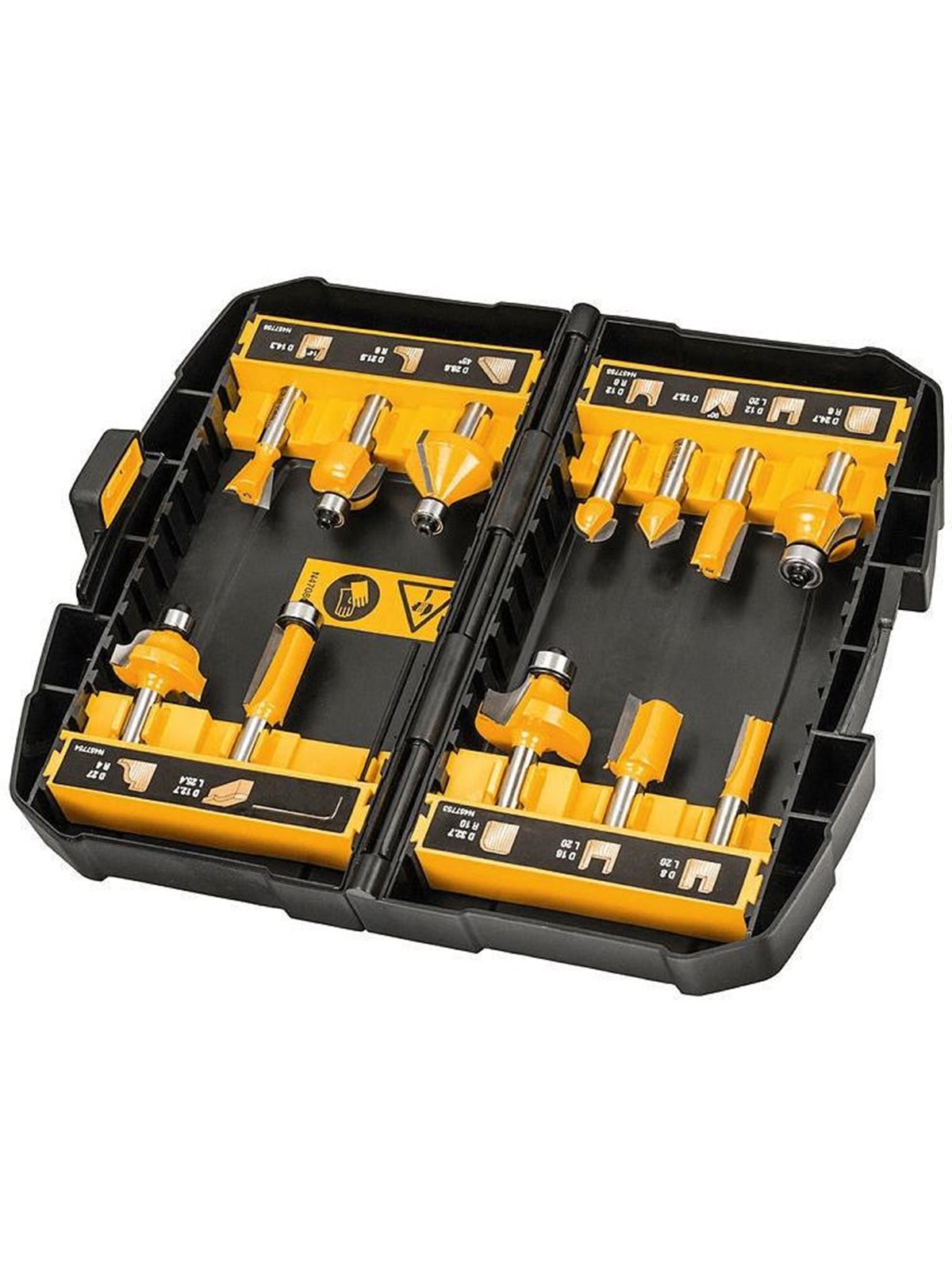Dewalt 12 Piece Router Bit Set - 8mm Shaft - + Storage Box With Clear Cover