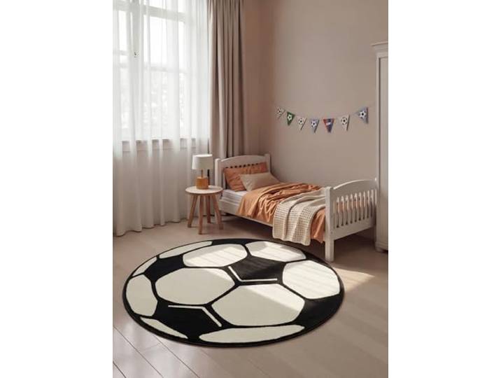 Hanse Home PP Fußball Rund Spielteppich – Kinderteppich rutschfest Kurzflor Teppich Fußball-Spielteppich Fußball-Motiv für Schlafzimmer, Kinderzimmer, Spielzimmer – Ø 100cm