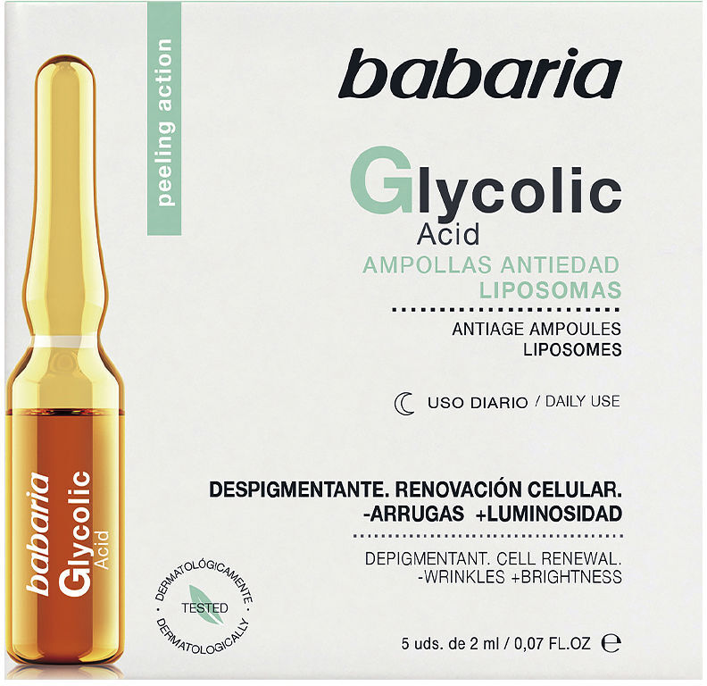 Babaria Ampolas de renovação celular de Ácido Glicólico 5 x 2 ml