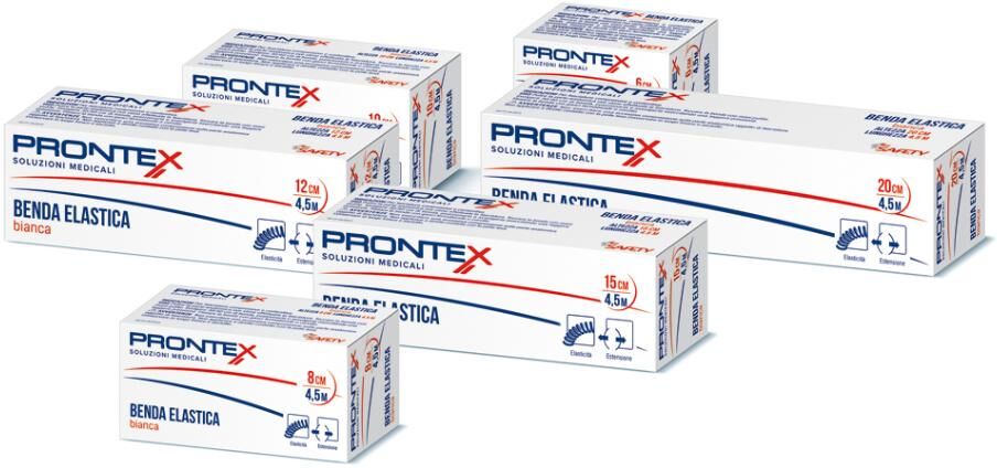 PREVIS Srl Prontex Benda Elastica Bianca 4,5mx8cm, Prontex, Benda Elastica Ortopedica, 1 Pezzo per Bendaggi e Supporto