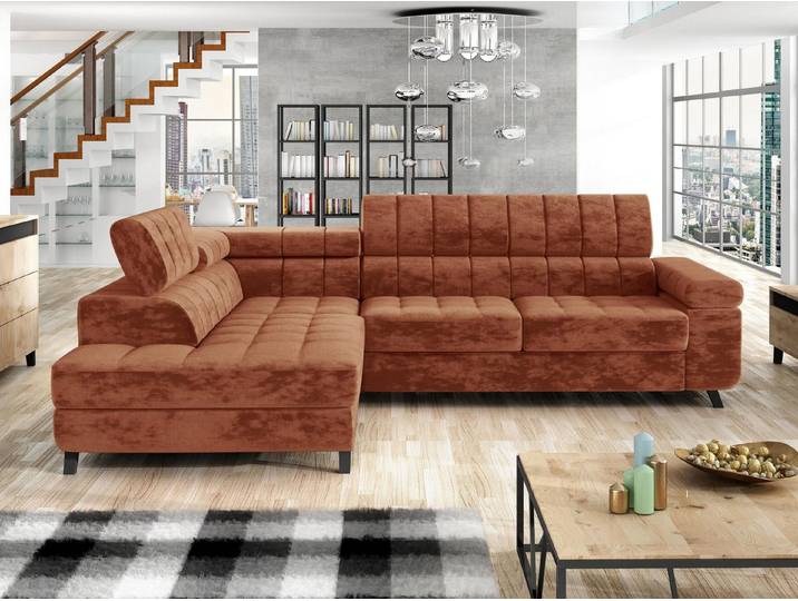 MIRJAN24 Ecksofa Nord, mit Bettkasten und Schlaffunktion, Typs L , Einstellbare Kopfstützen, 264x203x73 cm