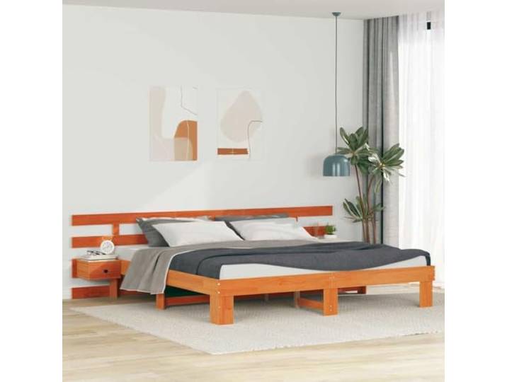 RJPLMFV Bettgestell, massives Kiefernholz, Braun, 180 x 200 cm Lattenrost inklusive, Plattform-Design, einfache Reinigung, einfache Montage, integriertes Kopfteil