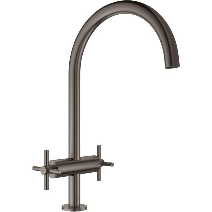 Grohe Atrio Spültisch-2-Griff-Armatur 30362AL0 hard graphite gebürstet, mit C-Auslauf mit Mousseur
