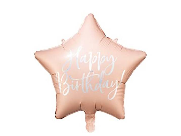 Folieballon Happy Birthday 40 cm roze poederster FB93-081PJ voor klaslokaalfeesten, origineel en met zekerheid opblaasbaar met lucht en helium