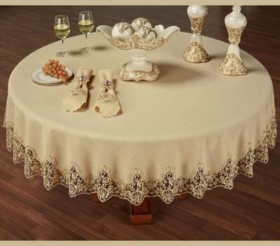 Touch of Class "Florentina Round Tablecloth Antique Gold 70"" Round, 70"" Round, Antique Gold"