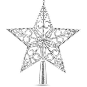 TK-Gruppe Christbaumspitze 98405, glänzend, silber, Stern mit Ornamenten, aus Kunststoff, 18 x 21 cm