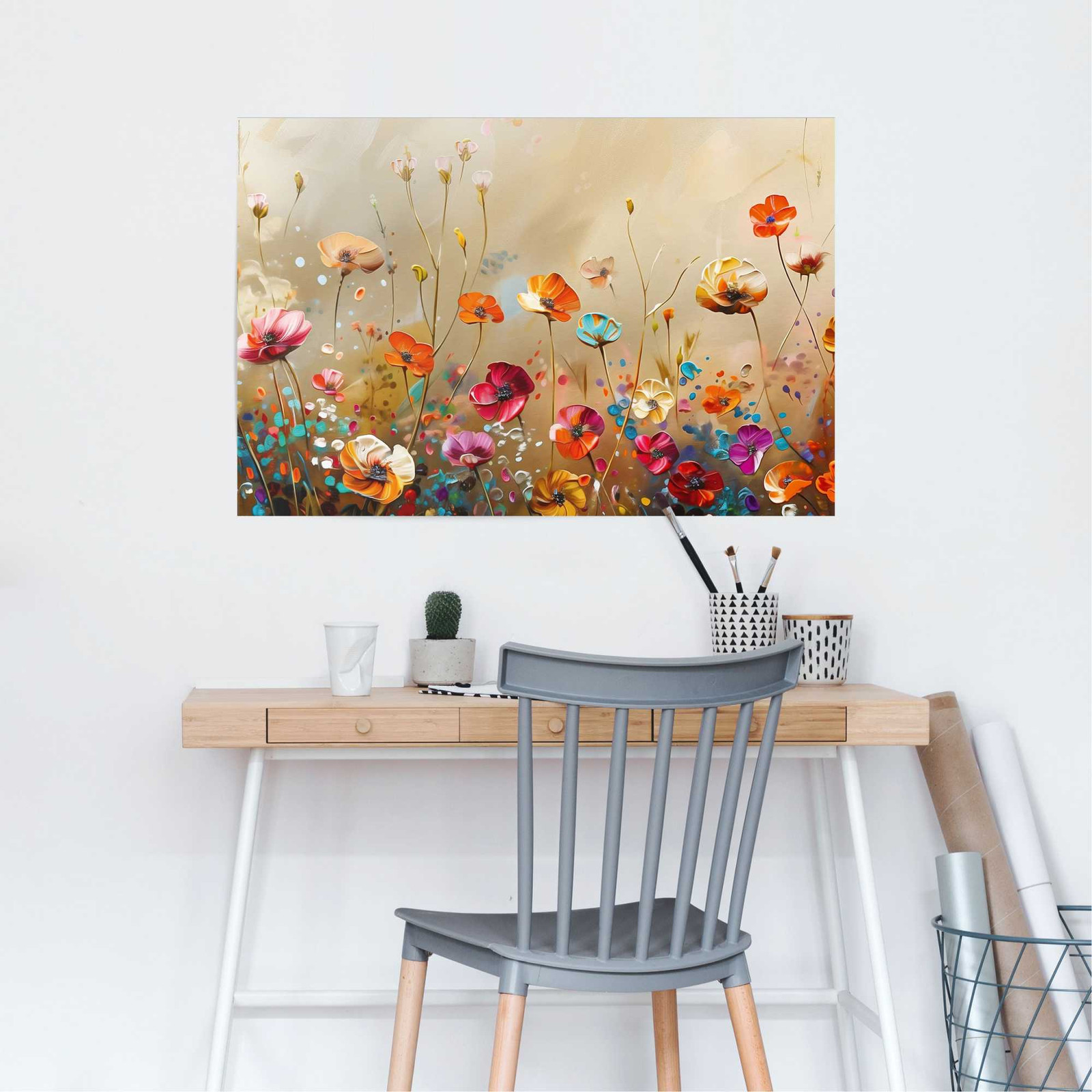 home24 Poster Zomers bloemenveld, multicolor, papier, 61 x 92 cm
